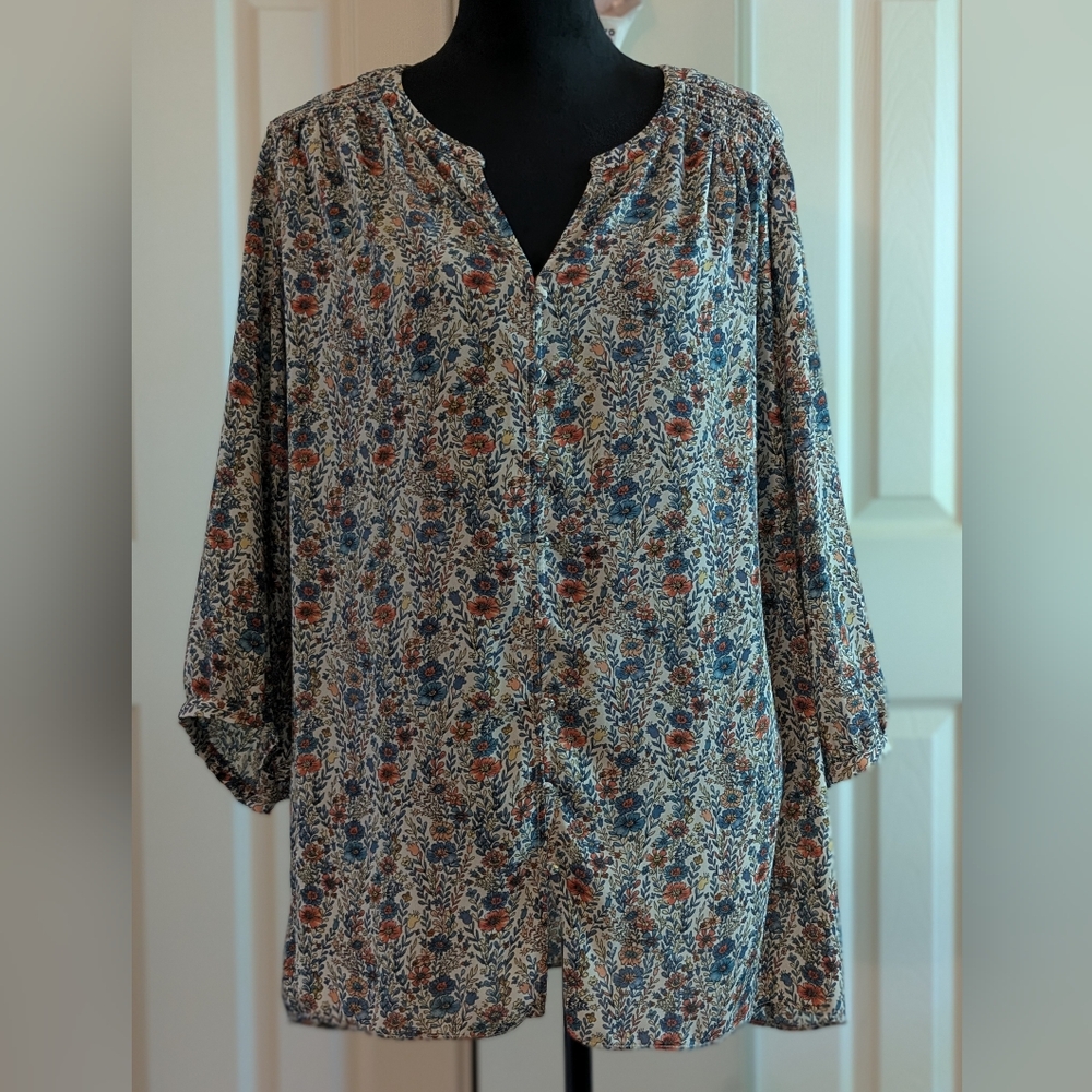 Rose & Olive Multicolor Floral Blouse, 2X